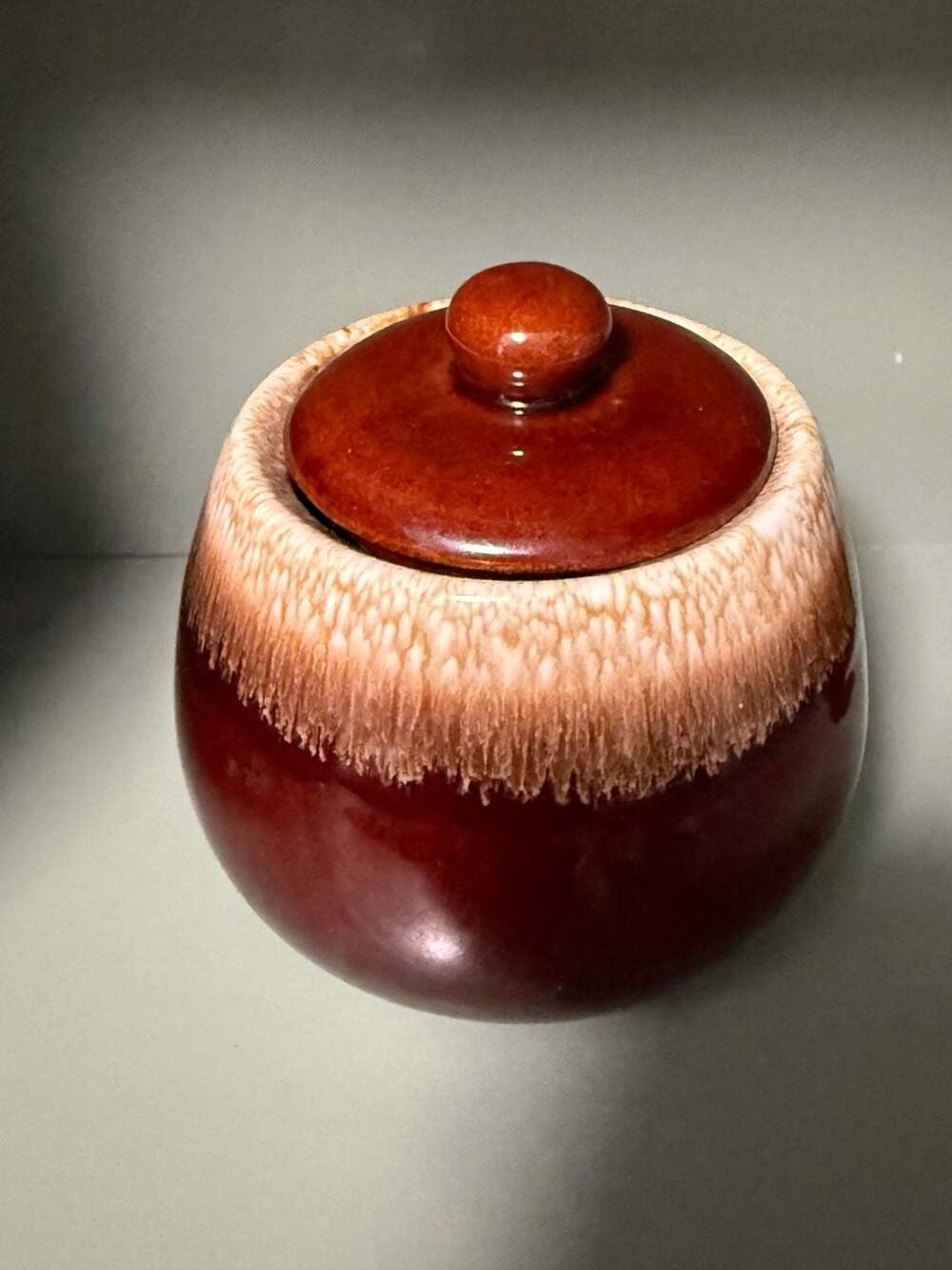 McCoy 7020 Brown Drip Glaze Sugar Bowl With Lid